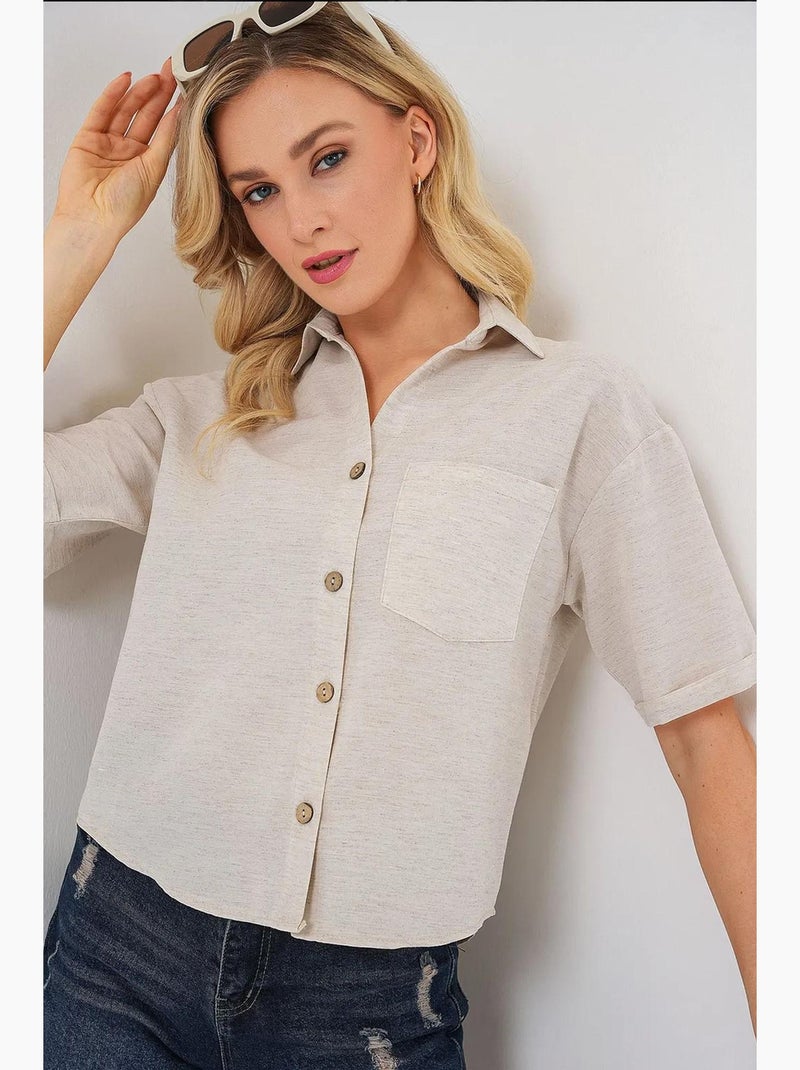Chemise courte aspect lin bdart Crème - Kiabi