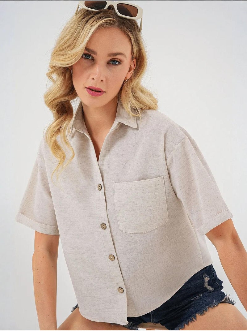 Chemise courte aspect lin bdart Crème - Kiabi