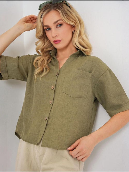 Chemise courte aspect lin bdart - Kiabi Chemise courte aspect lin bdart - Kiabi