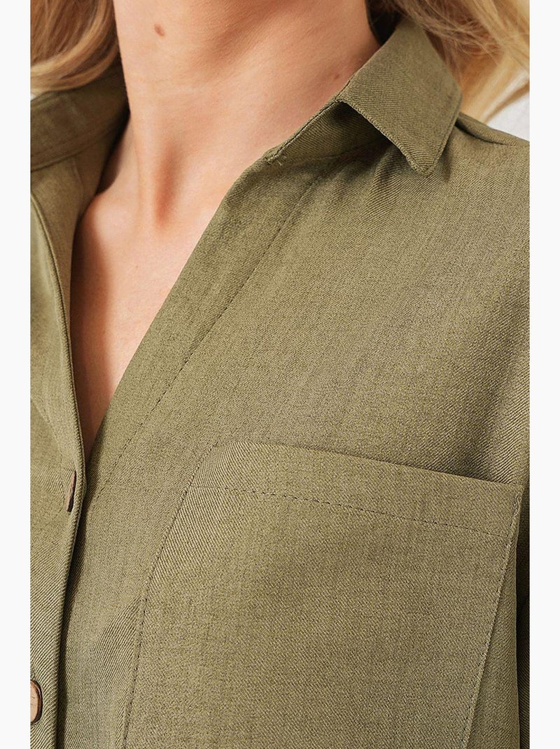 Chemise courte aspect lin bdart Vert kaki - Kiabi