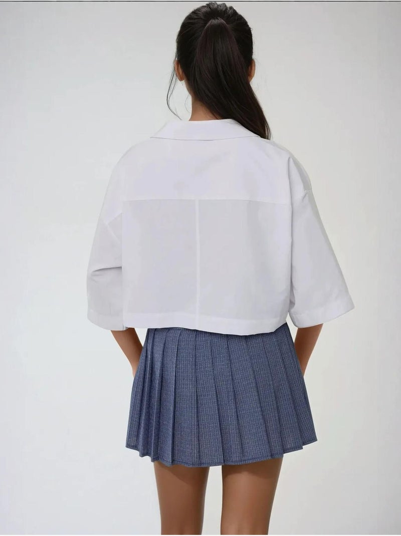 Chemise courte avec détail de poche Blanc - Kiabi