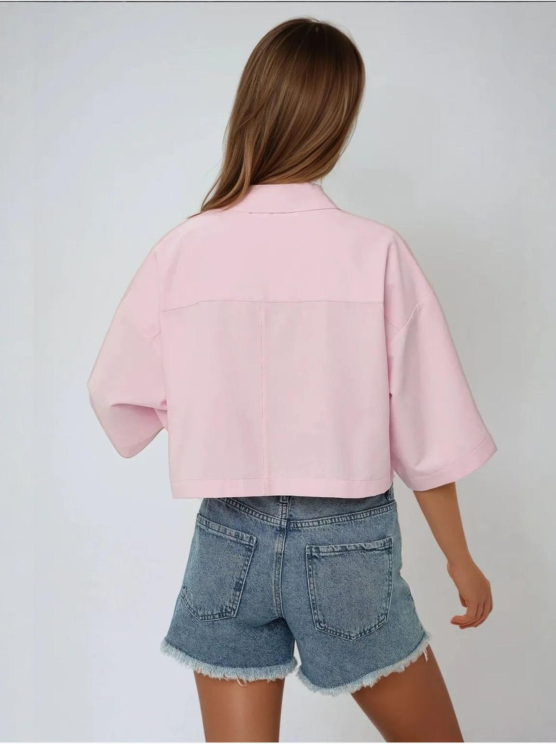 Chemise courte avec détail de poche Rose - Kiabi