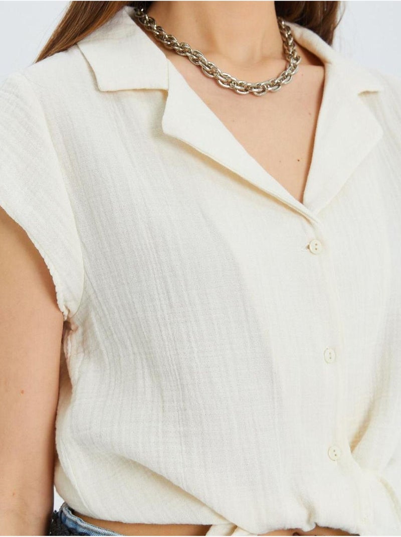 Chemise courte avec détail nœud mixray Beige - Kiabi