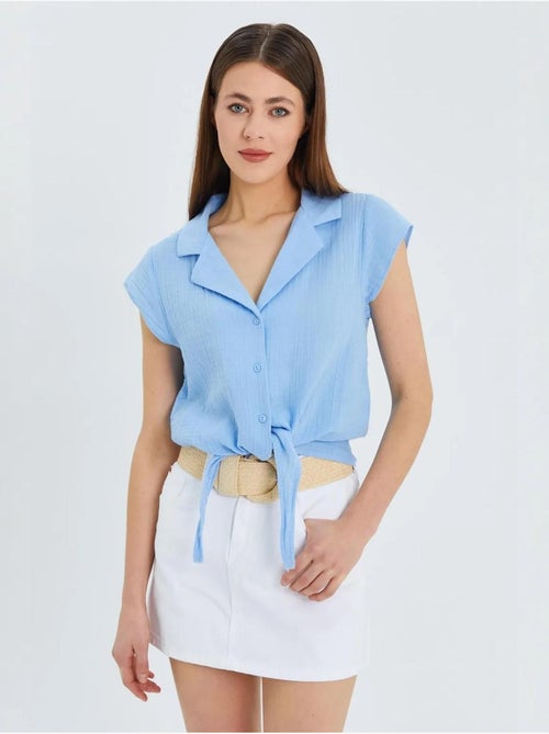 Chemise courte avec détail nœud mixray - Kiabi Chemise courte avec détail nœud mixray - Kiabi