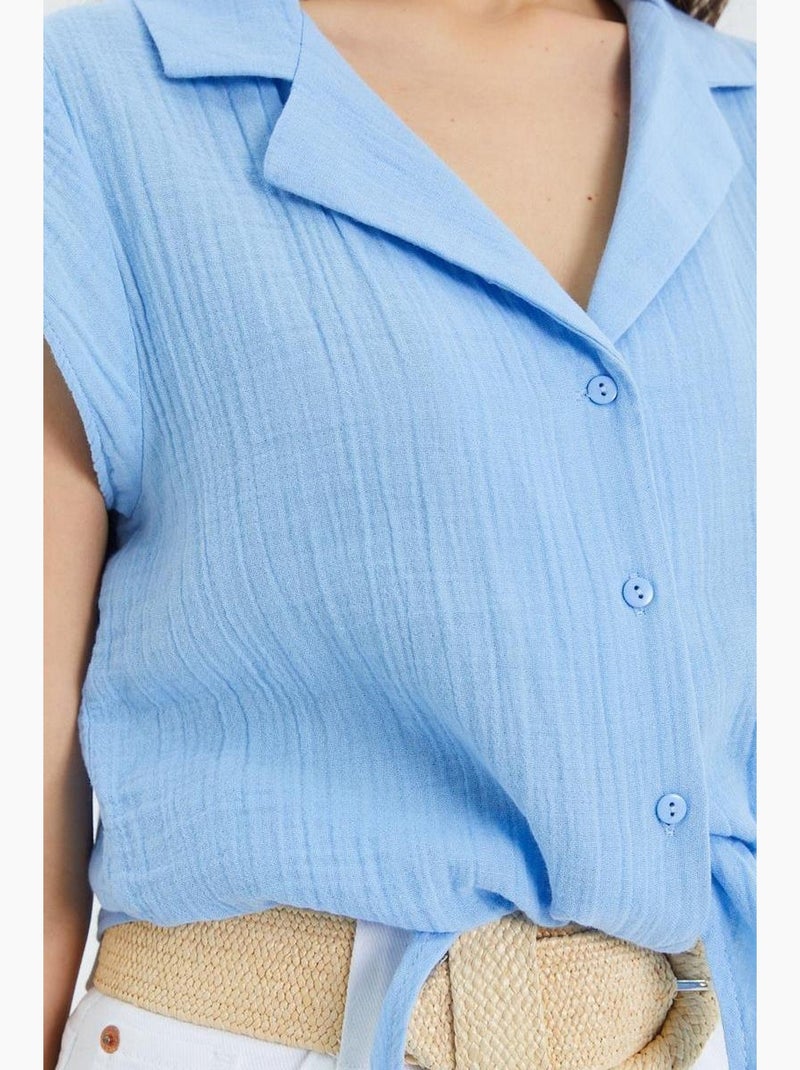 Chemise courte avec détail nœud mixray Bleu ciel - Kiabi
