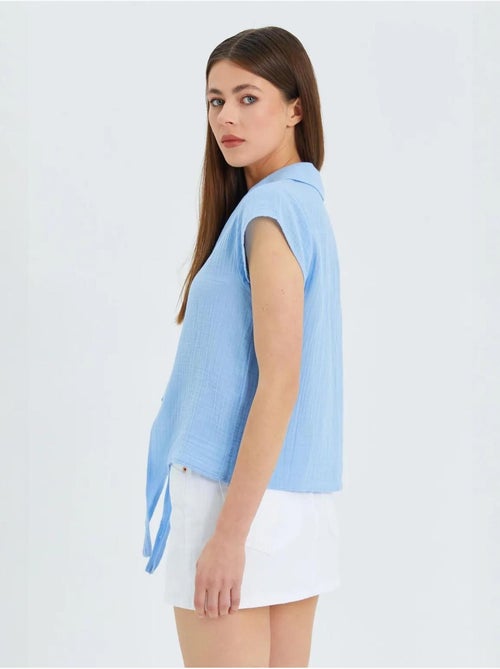 Chemise courte avec détail nœud mixray - Kiabi Chemise courte avec détail nœud mixray - Kiabi