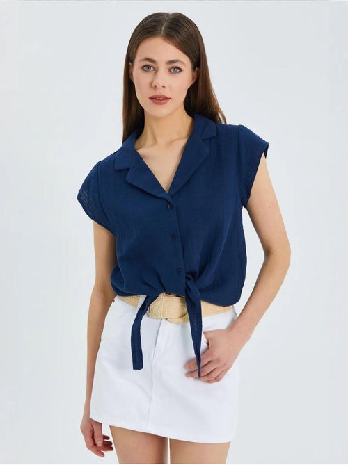 Chemise courte avec détail nœud mixray - Kiabi Chemise courte avec détail nœud mixray - Kiabi