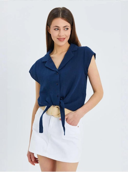 Chemise courte avec détail nœud mixray - Kiabi Chemise courte avec détail nœud mixray - Kiabi