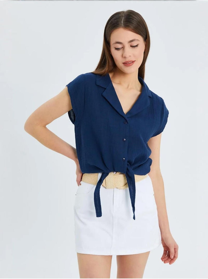 Chemise courte avec détail nœud mixray Bleu marine - Kiabi