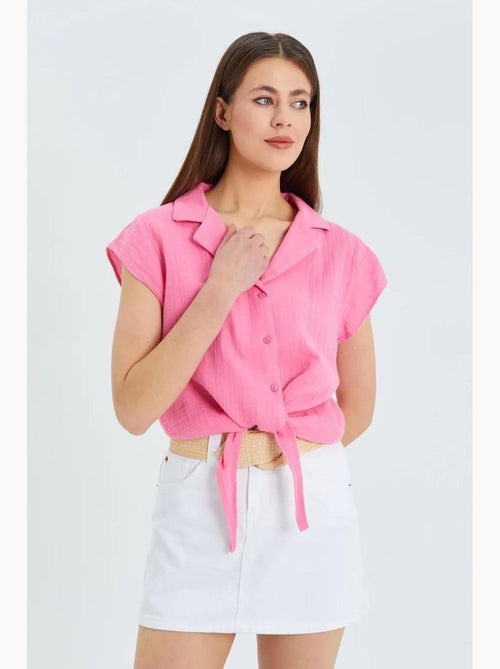 Chemise courte avec détail nœud mixray - Kiabi Chemise courte avec détail nœud mixray - Kiabi