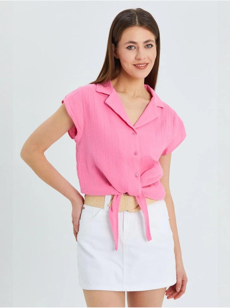 Chemise courte avec détail nœud mixray Rose - Kiabi