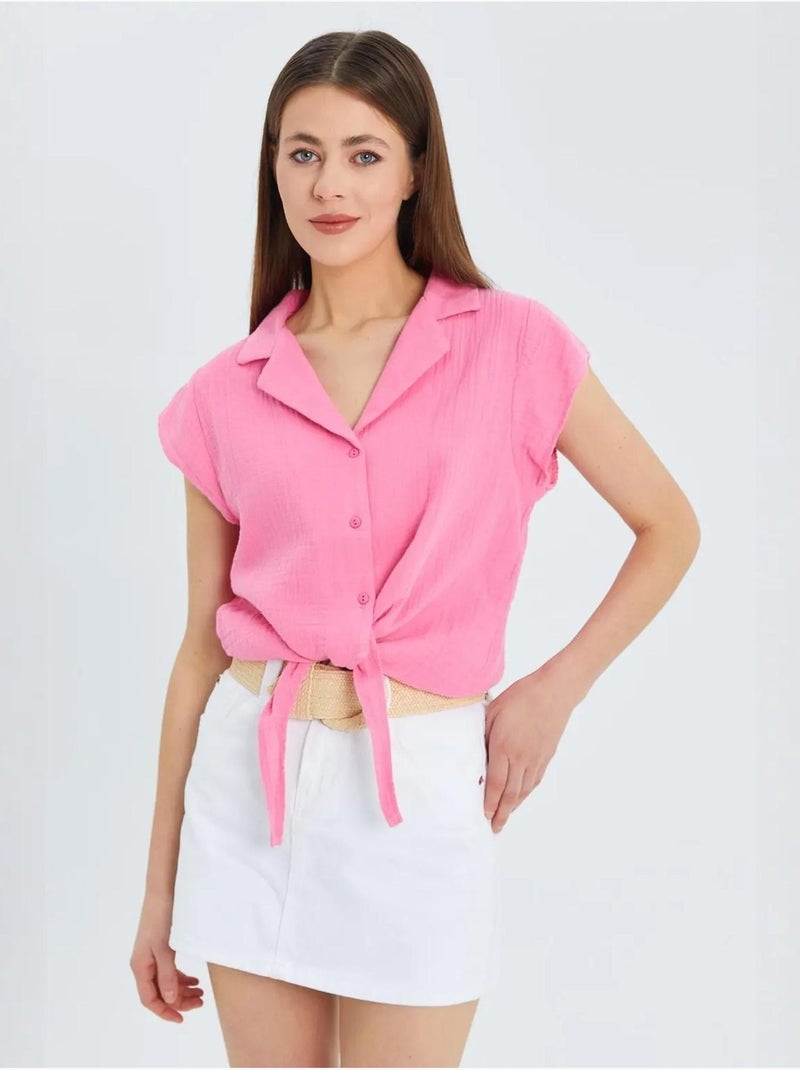 Chemise courte avec détail nœud mixray Rose - Kiabi