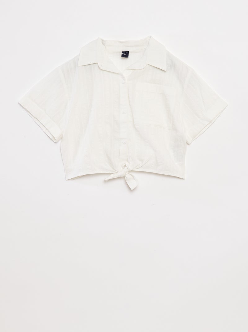 Chemise courte avec nœud Blanc - Kiabi