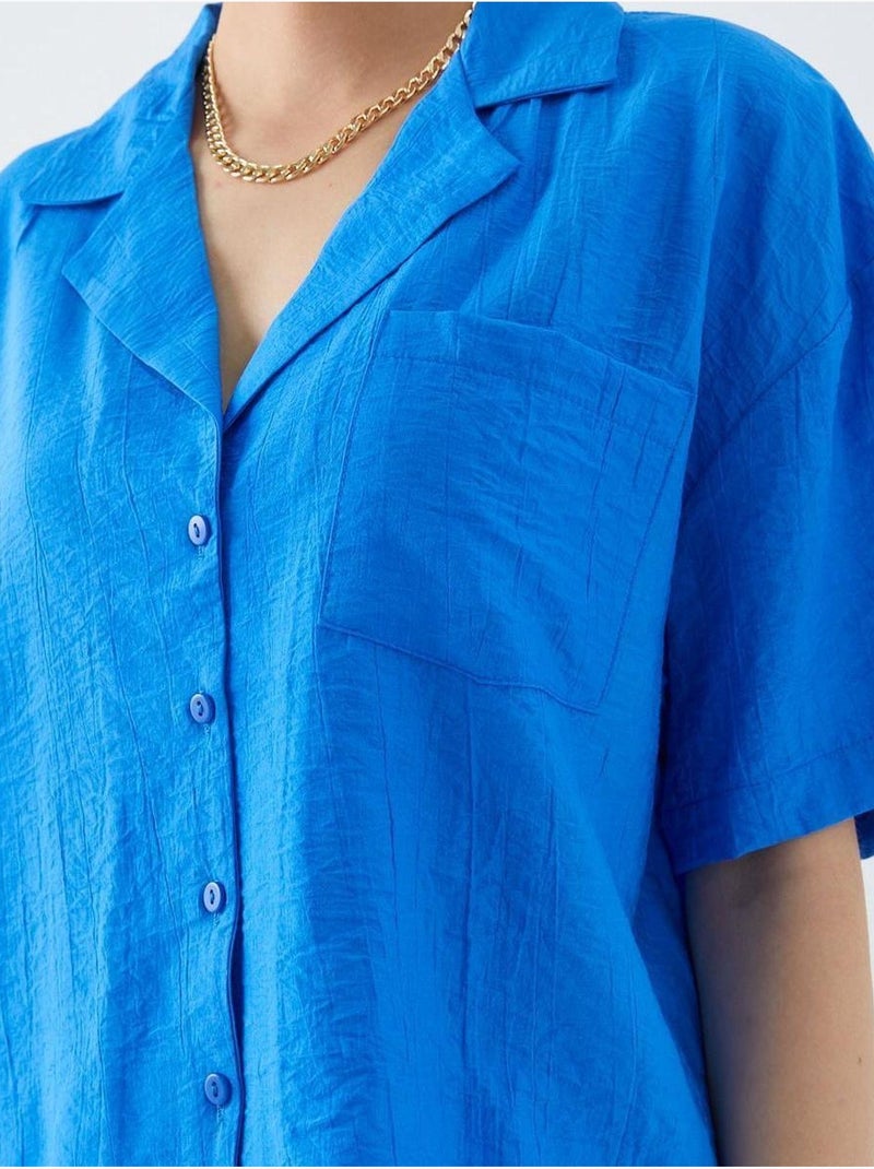 Chemise courte boutonnée coupe ample avec poche mixray Bleu cobalt - Kiabi