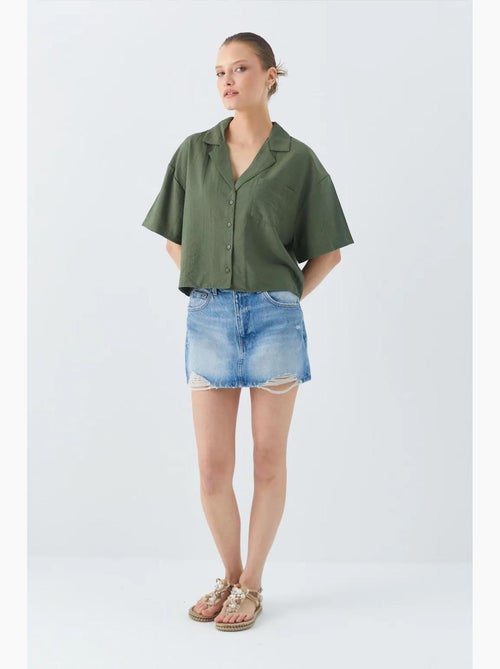Chemise courte boutonnée coupe ample avec poche mixray - Kiabi