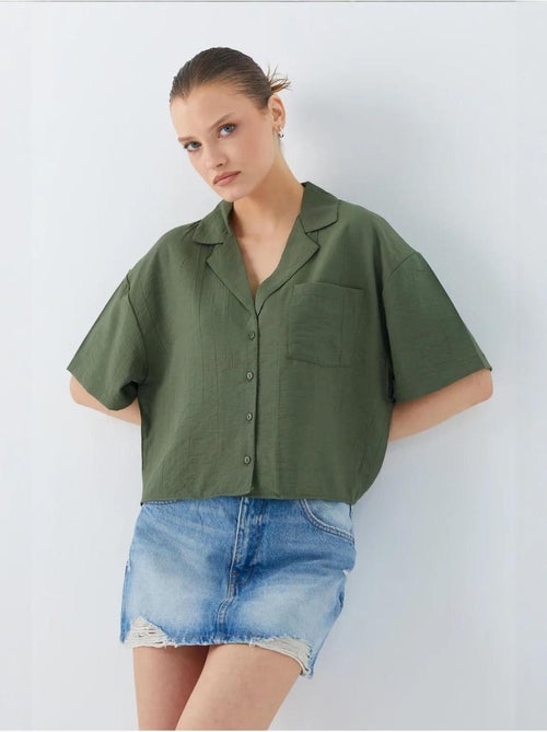 Chemise courte boutonnée coupe ample avec poche mixray - Kiabi