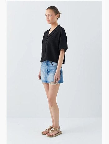 Chemise courte boutonnée coupe ample avec poche mixray