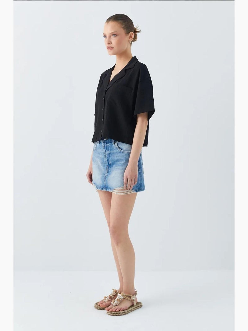 Chemise courte boutonnée coupe ample avec poche mixray Noir - Kiabi