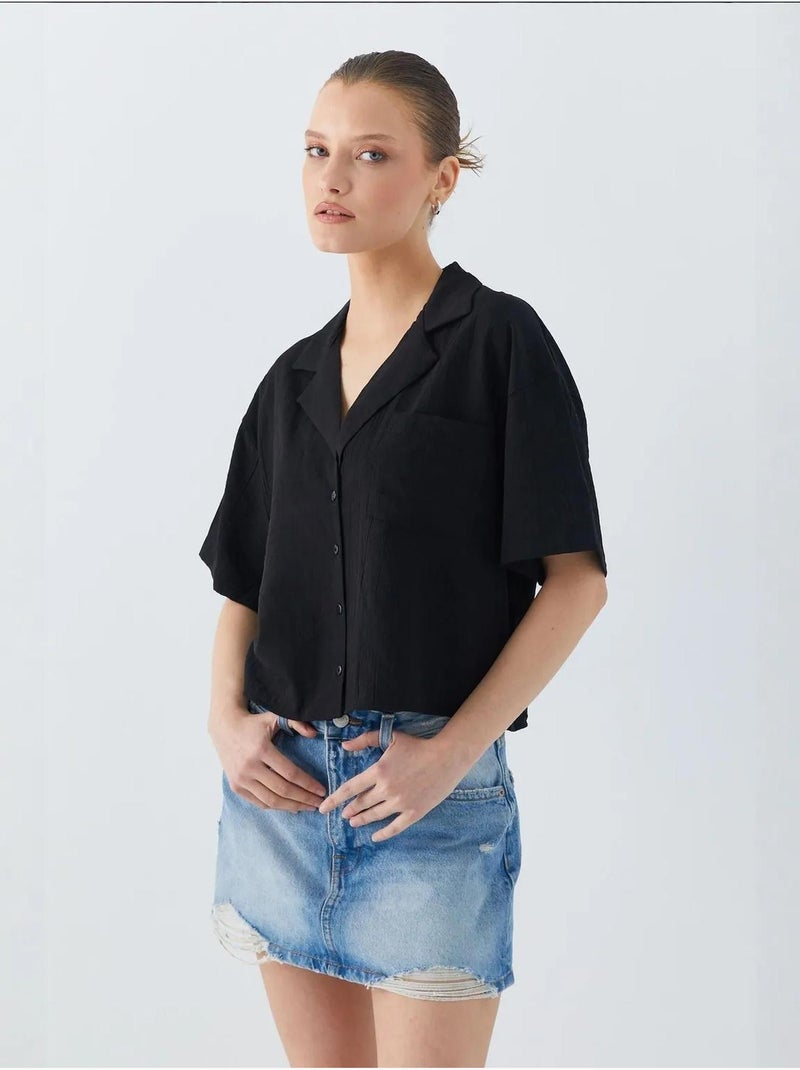 Chemise courte boutonnée coupe ample avec poche mixray Noir - Kiabi