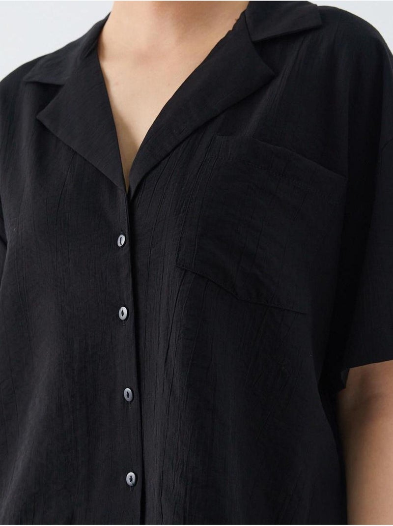 Chemise courte boutonnée coupe ample avec poche mixray Noir - Kiabi