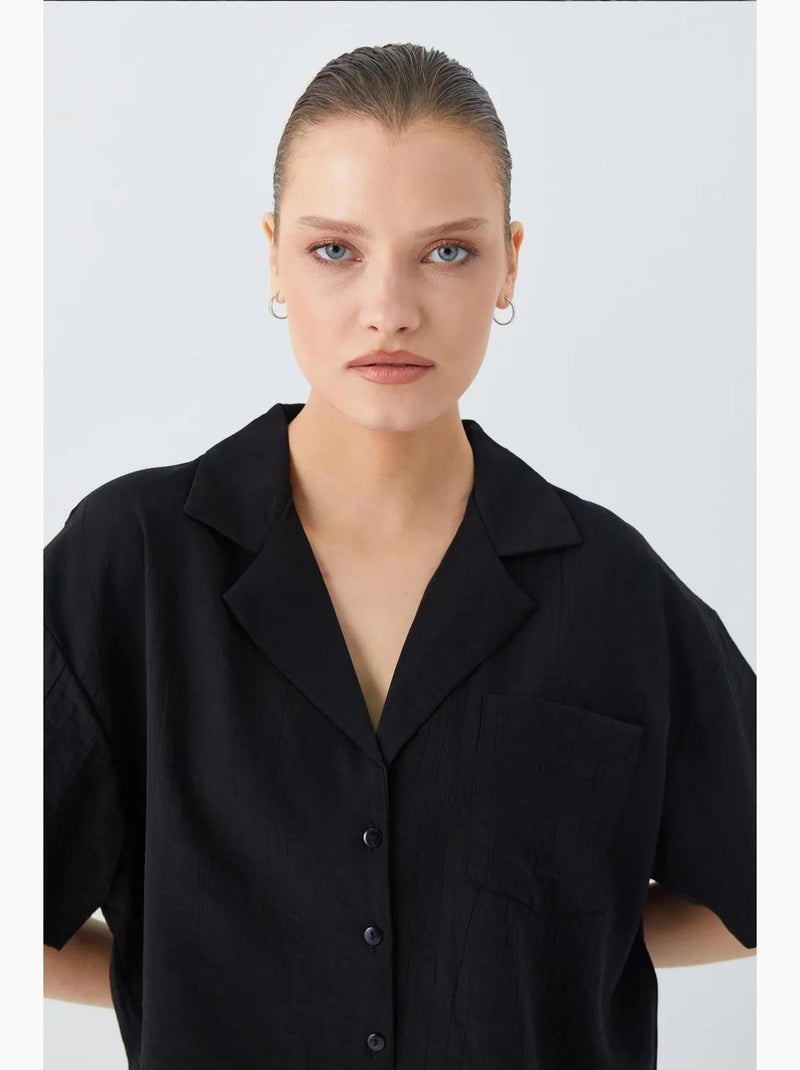 Chemise courte boutonnée coupe ample avec poche mixray Noir - Kiabi