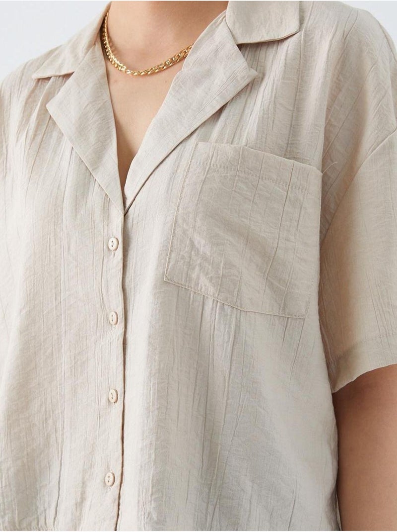 Chemise courte boutonnée coupe ample avec poche mixray Sable - Kiabi