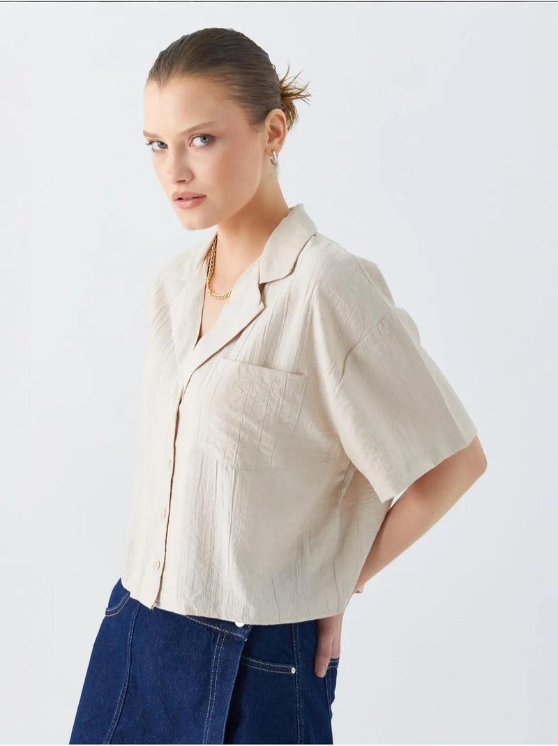 Chemise courte boutonnée coupe ample avec poche mixray Sable - Kiabi