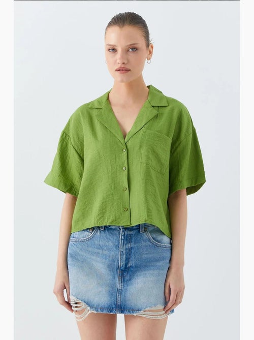 Chemise courte boutonnée coupe ample avec poche mixray - Kiabi Chemise courte boutonnée coupe ample avec poche mixray - Kiabi