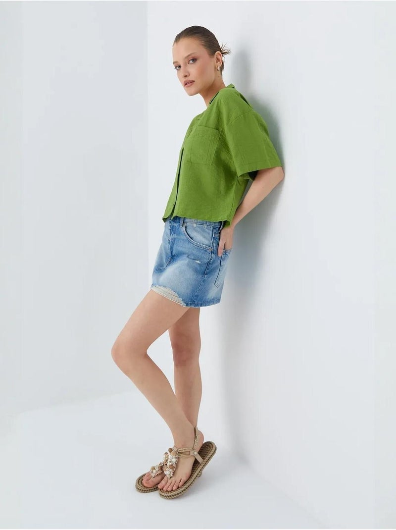 Chemise courte boutonnée coupe ample avec poche mixray Vert kaki - Kiabi