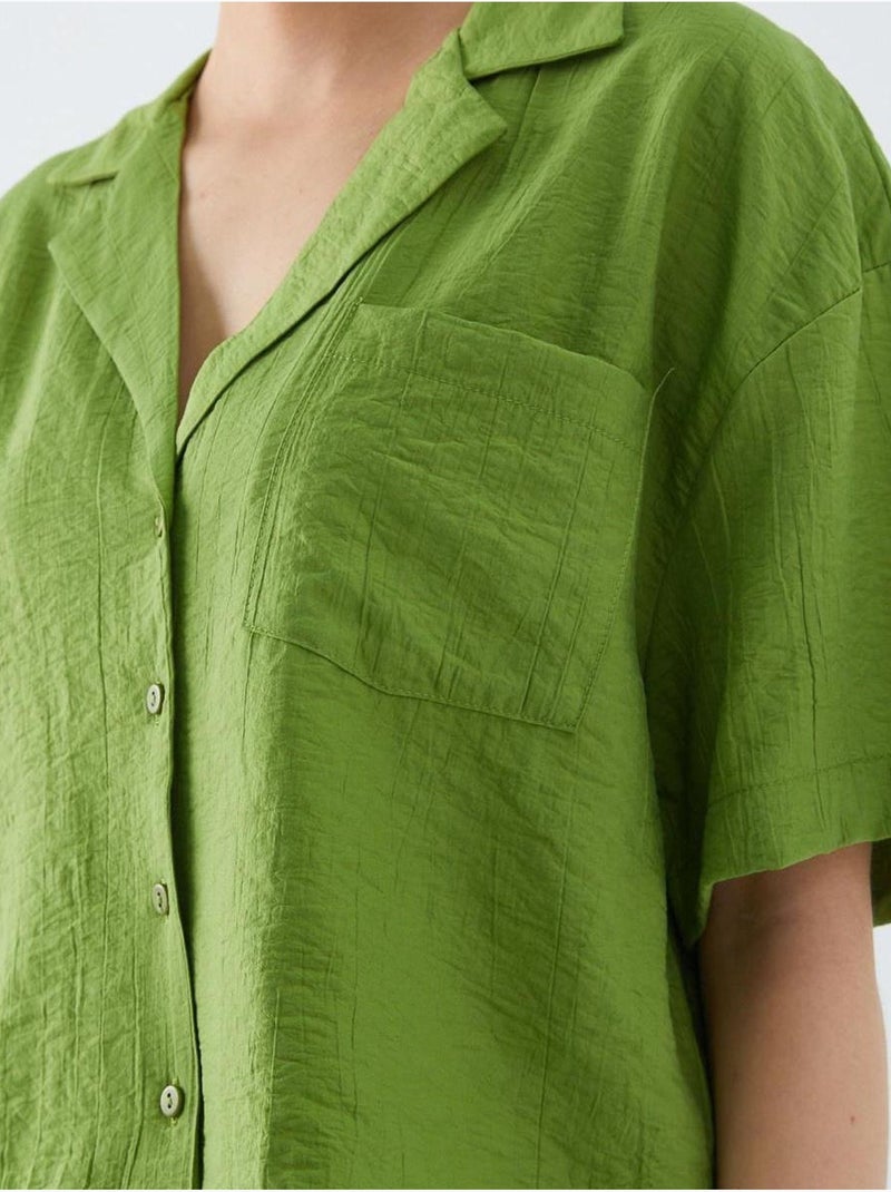 Chemise courte boutonnée coupe ample avec poche mixray Vert kaki - Kiabi