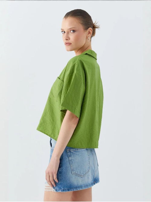 Chemise courte boutonnée coupe ample avec poche mixray - Kiabi Chemise courte boutonnée coupe ample avec poche mixray - Kiabi