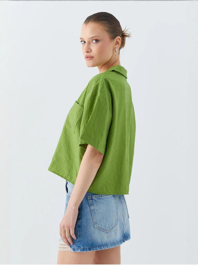 Chemise courte boutonnée coupe ample avec poche mixray Vert kaki - Kiabi