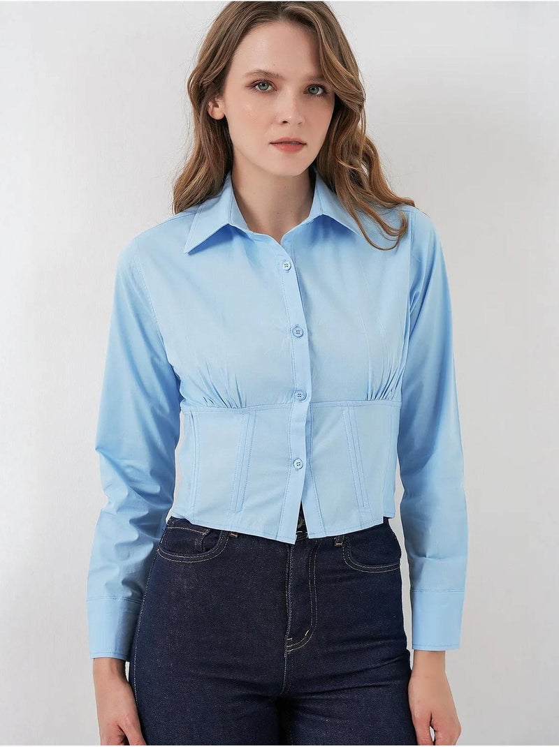 Chemise courte boutonnée en popeline ajustée bdart Bleu clair - Kiabi