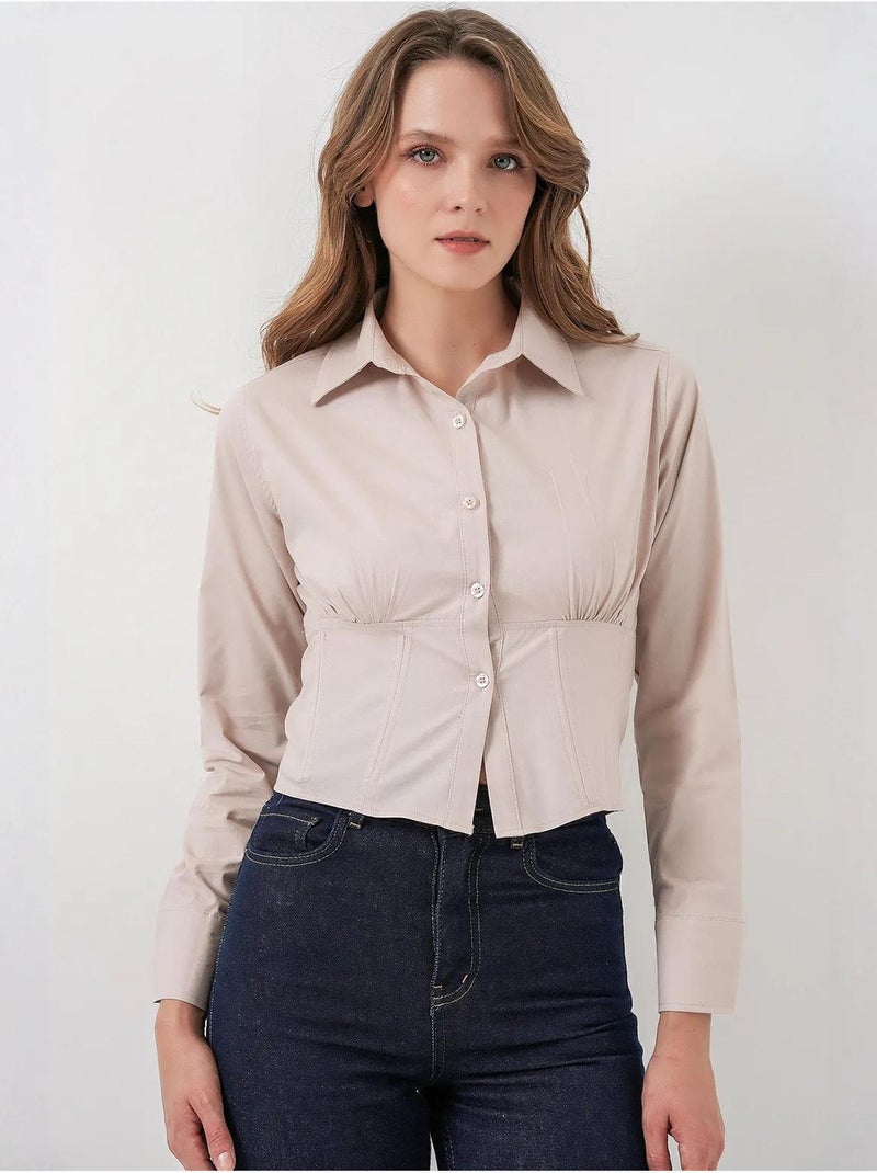 Chemise courte boutonnée en popeline ajustée bdart Crème - Kiabi