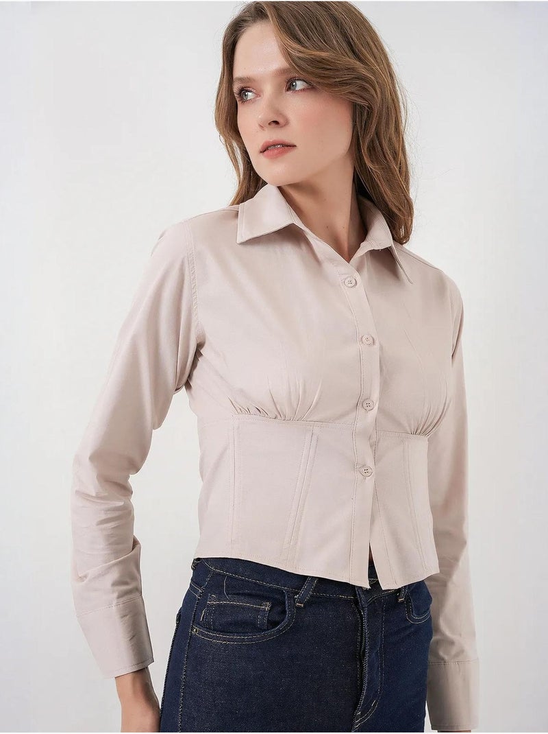 Chemise courte boutonnée en popeline ajustée bdart Crème - Kiabi