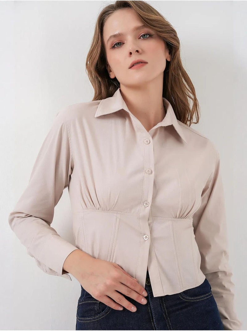 Chemise courte boutonnée en popeline ajustée bdart Crème - Kiabi