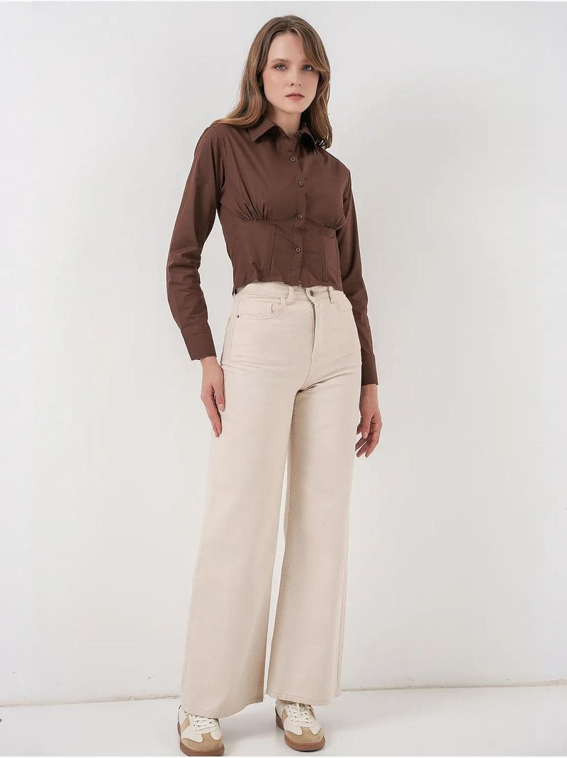 Chemise courte boutonnée en popeline ajustée bdart Marron chocolat - Kiabi