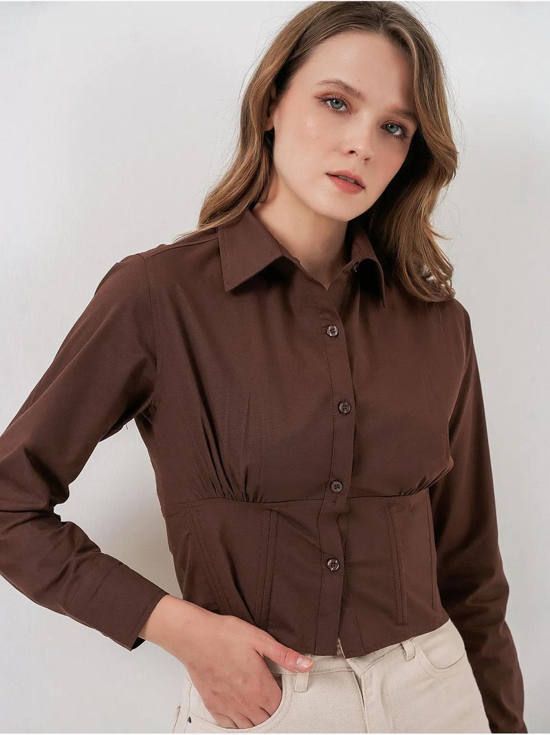 Chemise courte boutonnée en popeline ajustée bdart Marron chocolat - Kiabi