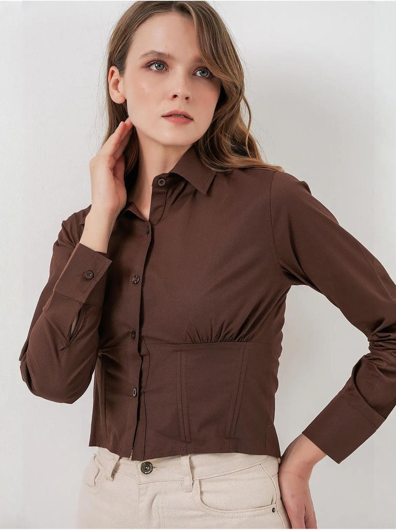 Chemise courte boutonnée en popeline ajustée bdart Marron chocolat - Kiabi