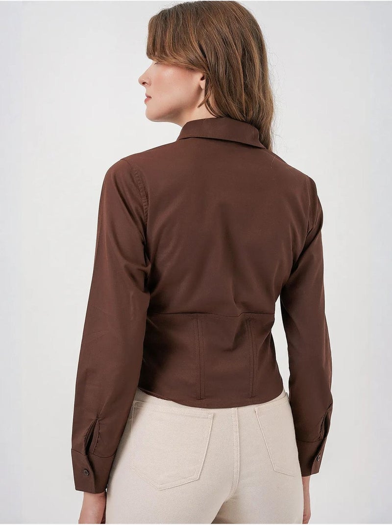 Chemise courte boutonnée en popeline ajustée bdart Marron chocolat - Kiabi