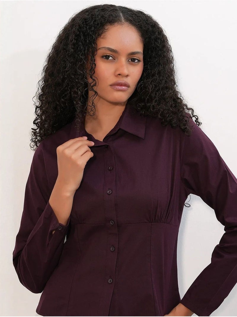 Chemise courte boutonnée en popeline ajustée bdart Rouge bordeaux - Kiabi