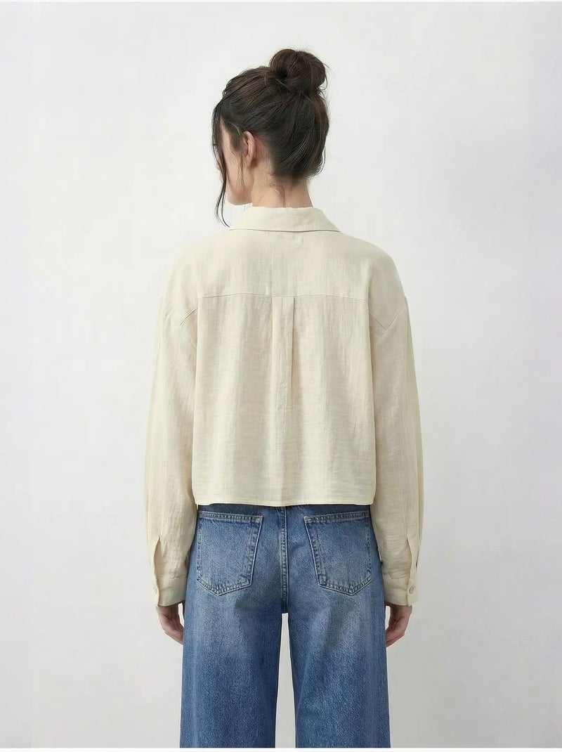 Chemise courte brodée avec fermeture boutonnée lucci Crème - Kiabi