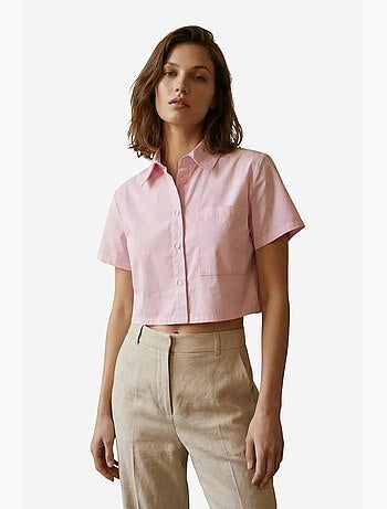 Chemise courte en coton à manches courtes avec poche my fashion