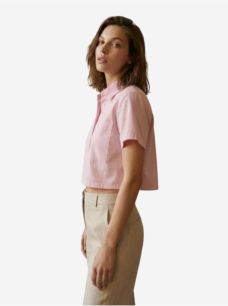 Chemise courte en coton à manches courtes avec poche my fashion Rose dragée - Kiabi