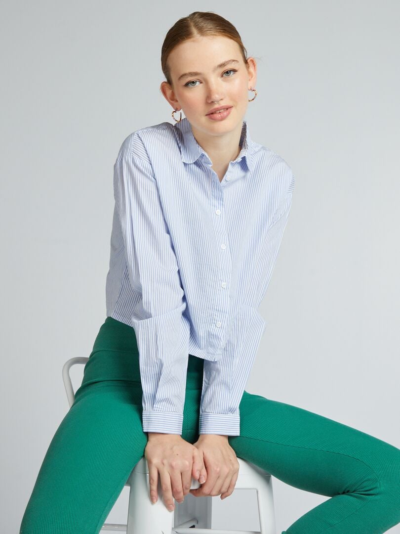 Chemise courte en coton Bleu à rayures - Kiabi