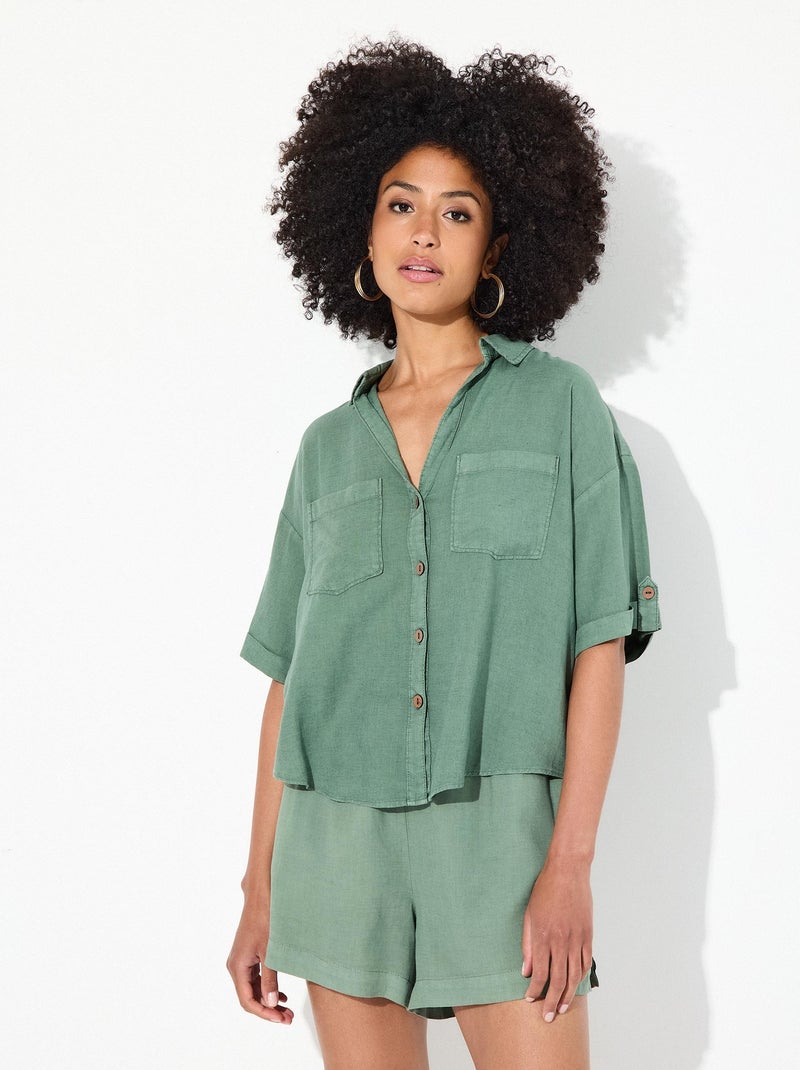 Chemise courte en lin MO Fashion Vert - Kiabi