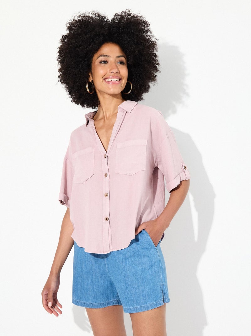 Chemise courte en lin MO Fashion Violet - Kiabi