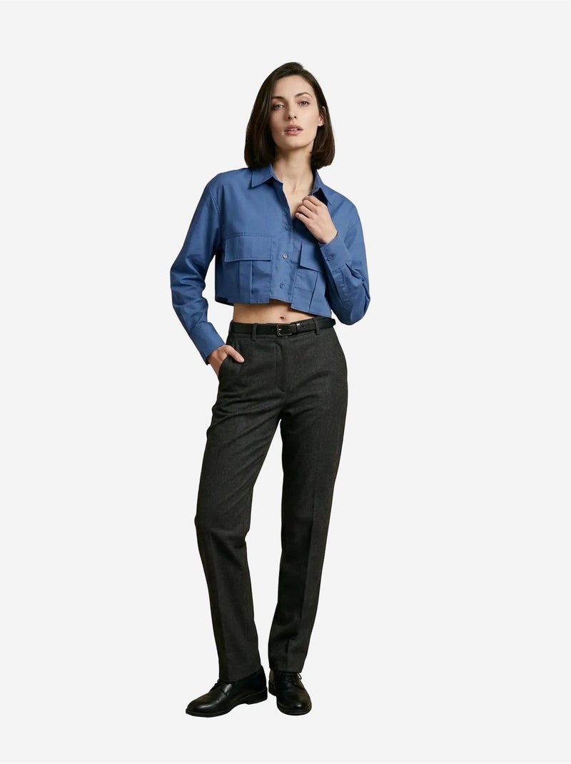 Chemise courte en popeline de coton my fashion Bleu cobalt - Kiabi
