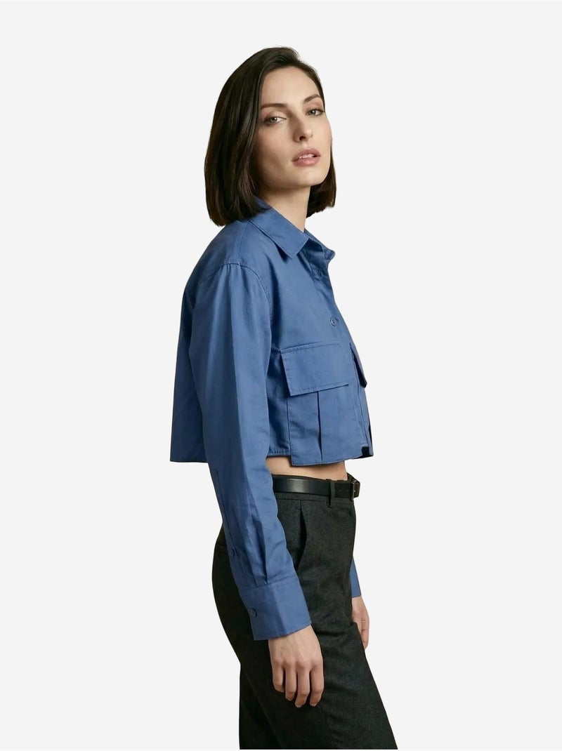 Chemise courte en popeline de coton my fashion Bleu cobalt - Kiabi