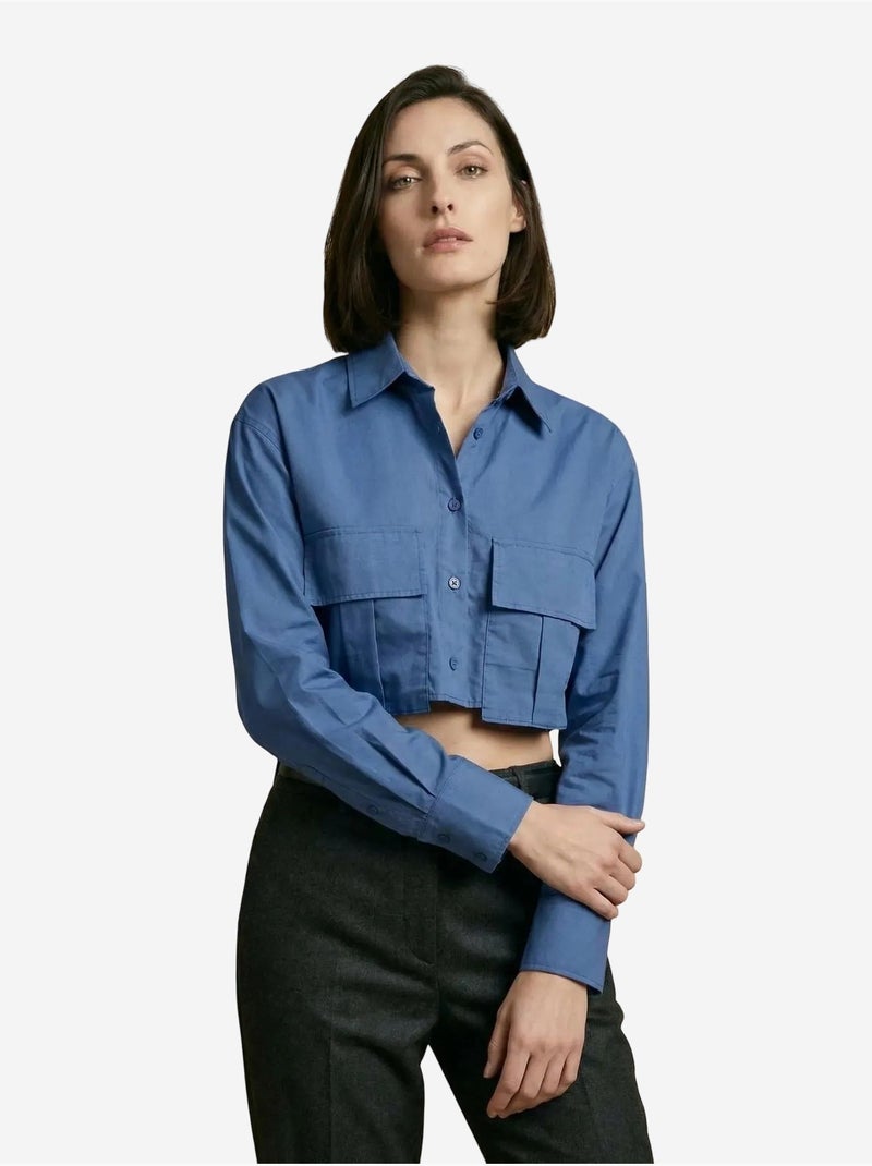 Chemise courte en popeline de coton my fashion Bleu cobalt - Kiabi